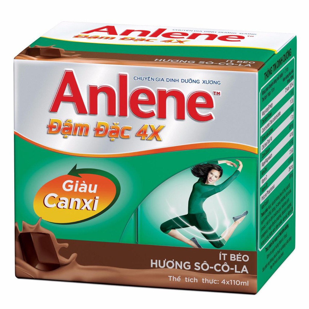 Sữa Nước Anlene Đậm Đặc 4X Hương Chocolate Hộp 4 X 125ML