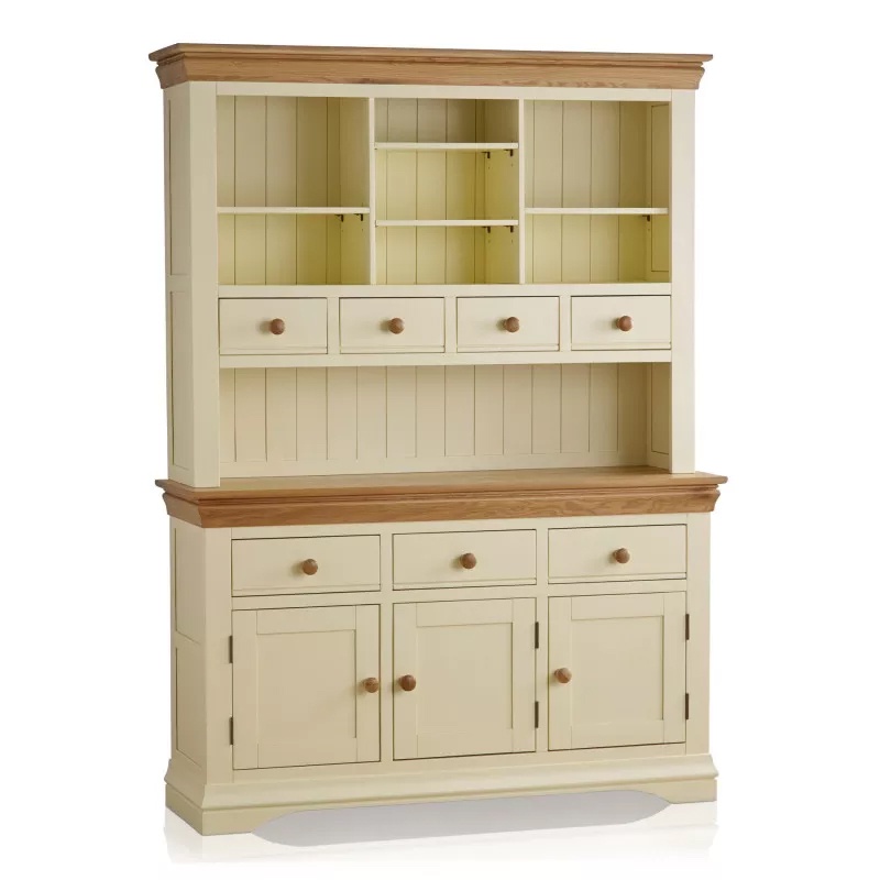 Tủ bếp cao 3 cánh để chén dĩa đồ dùng IBIE Country Cottage gỗ sồi màu kem nóc sồi