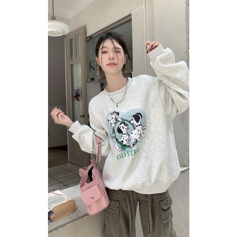 Áo sweater Cổ Tròn In Họa Tiết Dễ Thương Phong Cách retro Mỹ