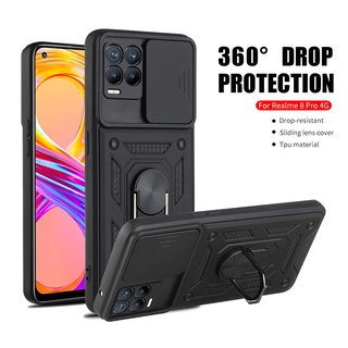 Ốp điện thoại có nắp trượt bảo vệ camera và nhẫn giá đỡ cho Realme 8 Pro Realme8 Realmi 8 Pro Coque Fundas