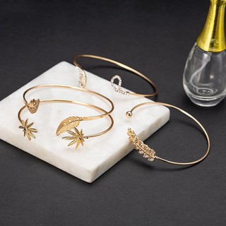 Combo 4 vòng tay nữ dạng kiềng hình chiếc lá