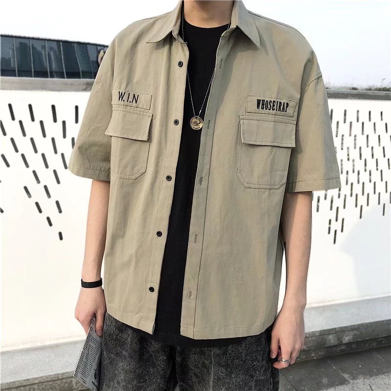 Áo Sơ Mi Tay Ngắn Có Túi Lớn Phong Cách Retro Nhật Bản Thời Trang Mùa Hè Cho Nam Size M-2xl