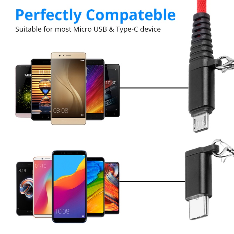 Dây cáp sạc chuyển đổi  ANKNDO 2 trong 1 đầu cắm Type-C sang lỗ cắm Micro Usb cho điện thoại/máy tính bảng