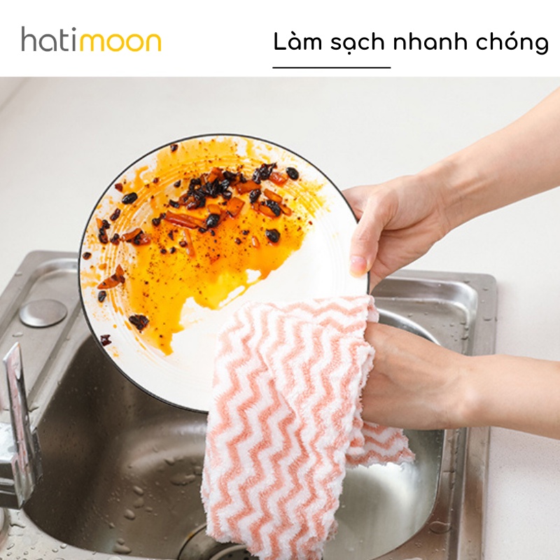Khăn lau đa năng Hatimon, khăn lau bếp chén dĩa ly cốc siêu thấm nước siêu mềm mịn hai mặt 15 * 15 cm