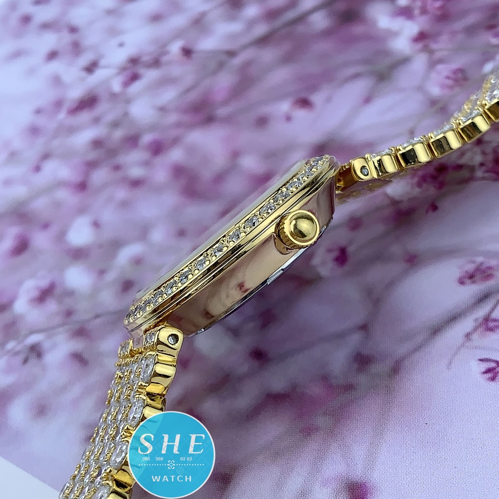 [BẢO HÀNH 24 THÁNG-FULL BOX] Đồng hồ nữ ROYAL CROWN Đồng hồ pin viền vàng dây lớn đính FULL đá size 32mm SANG TRỌNG QUÝ | BigBuy360 - bigbuy360.vn