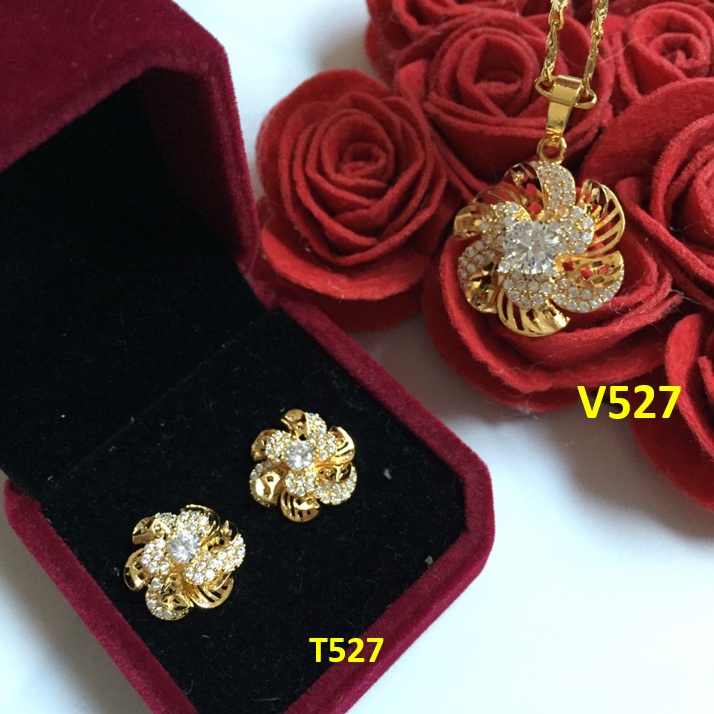 Dây CHuyền Mạ Vàng Và Bông Tai Cùng Bộ, Mặt Dây Chuyền hoa mai và bông tai hoa mai Nữ T527 V527 Namoo Jewelry