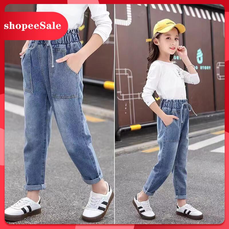 Quần Jean Denim Lưng Thun Cho Bé Gái (3-12 Tuổi)