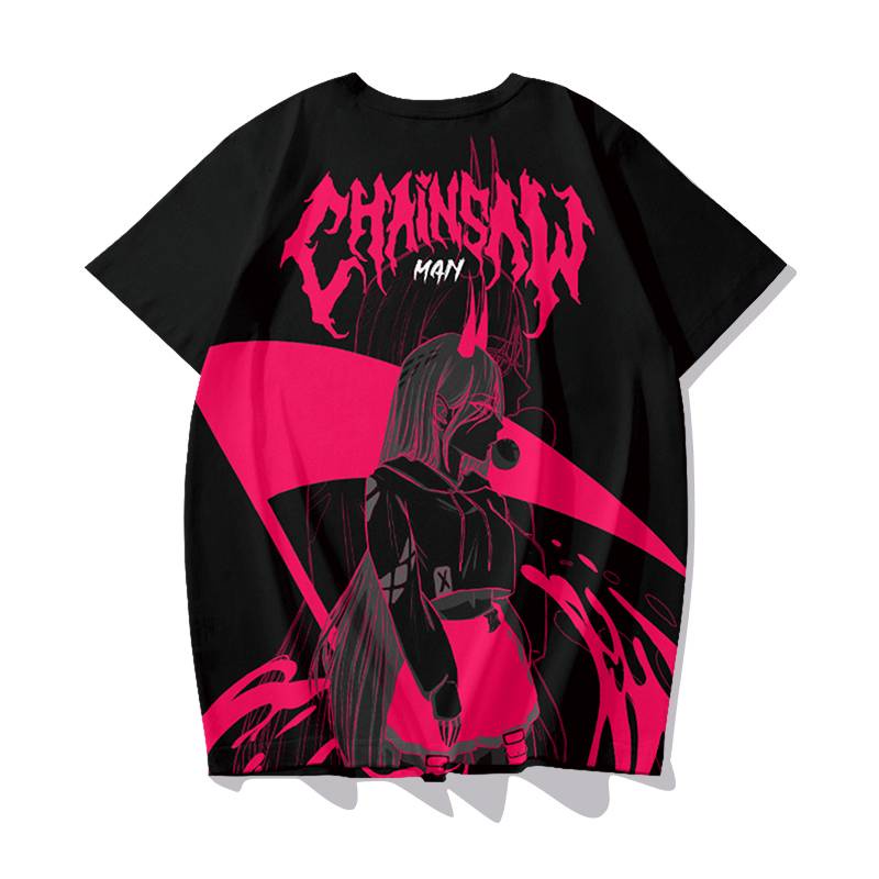 Áo Thun Tay Ngắn Dáng Rộng In Hình Anime Chainsaw Man Thời Trang Cho Nam Và Nữ
