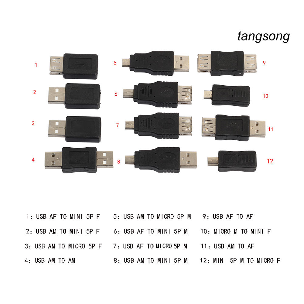 Bộ 12 Đầu Nối Chuyển Đổi Usb 2.0 Male Sang Female Micro