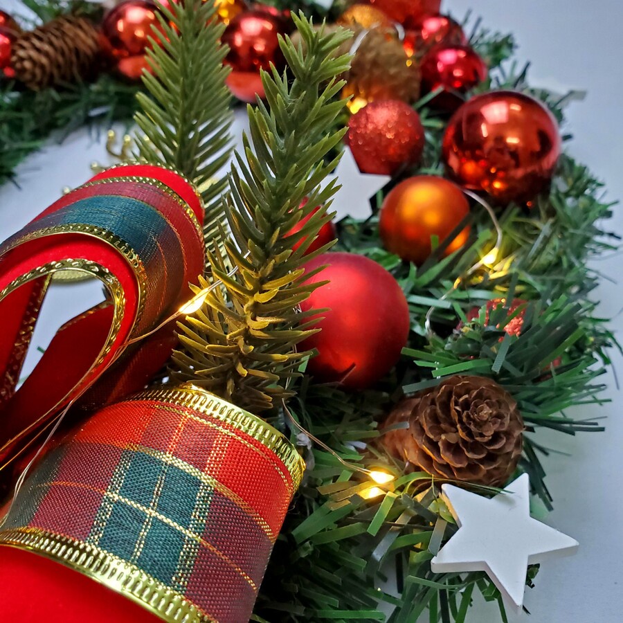 Vòng Hoa Trang Trí Noel D43 size 40cm Tặng Kèm Đèn, Vòng Nguyệt Quế Giáng Sinh