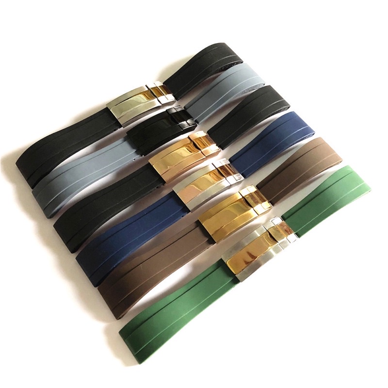 DÂY CAO CẤP KHOÁ ĐÚC Dây đồng hồ Rolex cao su size 20 mm cao su khoá gập đầu ôm