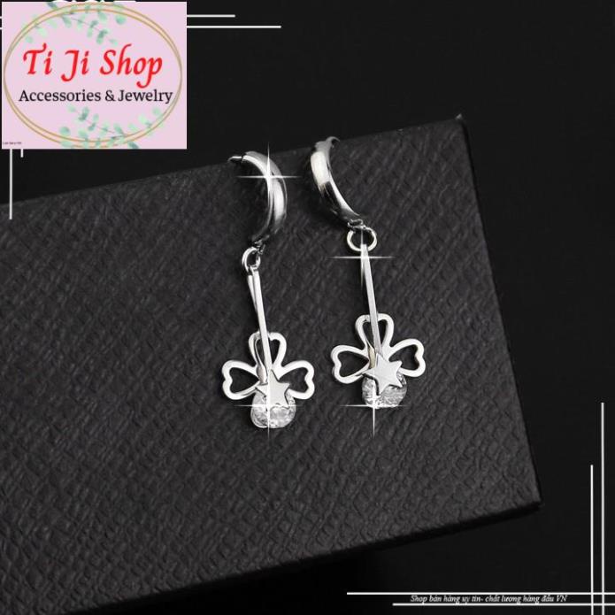 BÔNG TAI NỮ INOX TÒN TEN CỎ LÁ MAY MẮN - đẹp, không đen