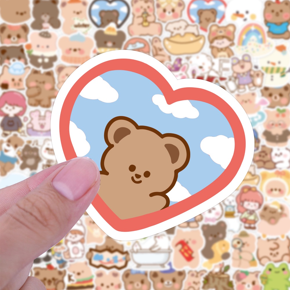 Sticker cute hình gấu dán laptop chống nước, hình dán điện thoại, vali, mũ bảo hiểm sét 100 hình