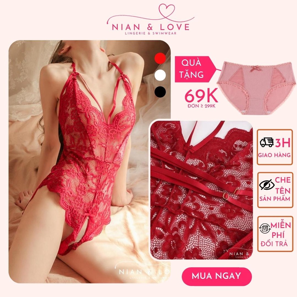 Đồ ngủ nữ, bodysuit sexy nữ NIAN&LOVE áo liền thân ren hoa mềm mại, co giãn 4 chiều, phong cách gợi cảm Freesize