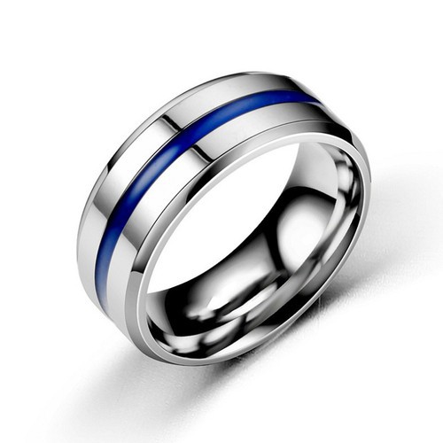 Nhẫn Nam Nữ 1 Sọc Xanh Titan Ko Đen TT 3032
