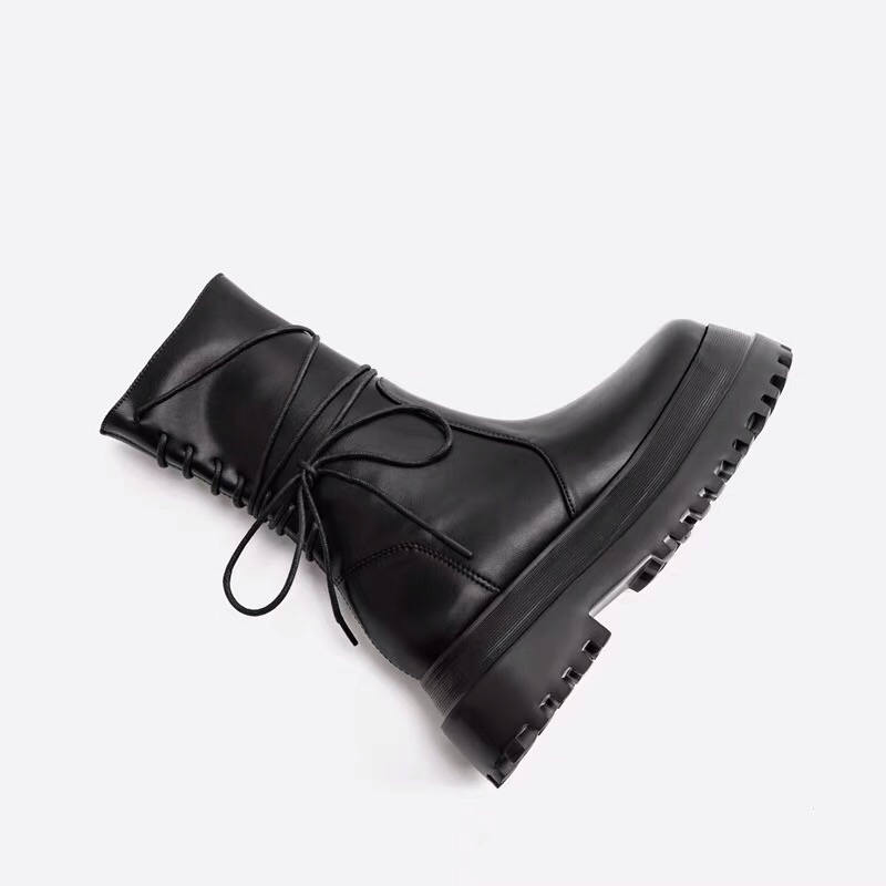 Giày boots chiến binh đế dày martin bánh mì khoá bên buộc dây cao cổ ulzzang