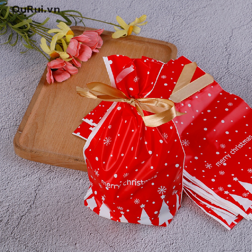 Set 10 Túi Nhựa Đựng Kẹo Giáng Sinh Dễ Thương Bộ 10 Túi Đựng Kẹo Giáng Sinh Màu Đỏ Hình Tuần Lộc