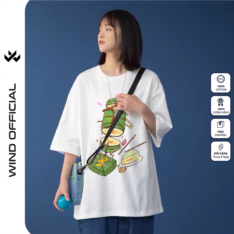 Áo thun tay lỡ unisex WIND 100% cotton phông form rộng nam nữ Bánh Chưng oversize ulzzang