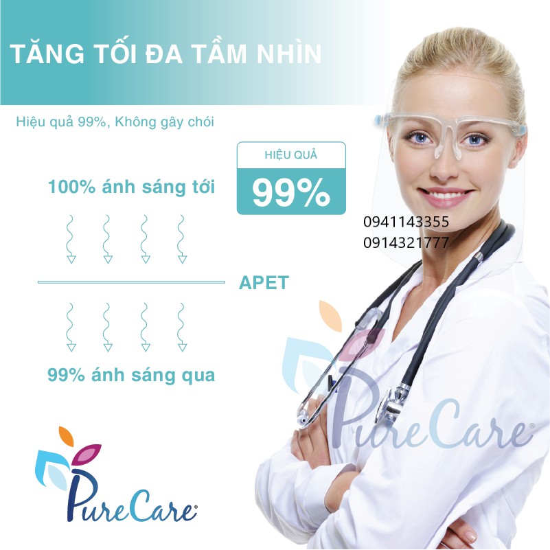 HCM [HÀNG CÓ SẴN] Kính bảo hộ Purecare chống giọt bắn, chống bụi chống sương mù