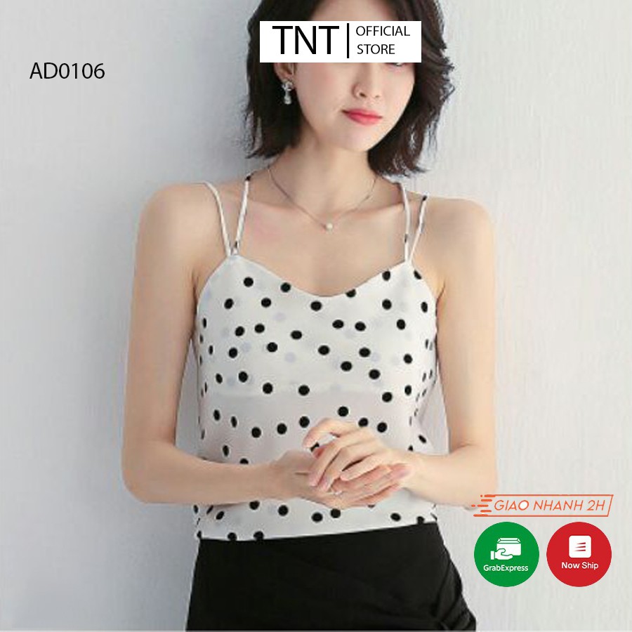 Áo hai dây nữ TNT, áo 2 dây nữ chấm bi kiểu croptop chất lụa sang xịn mịn