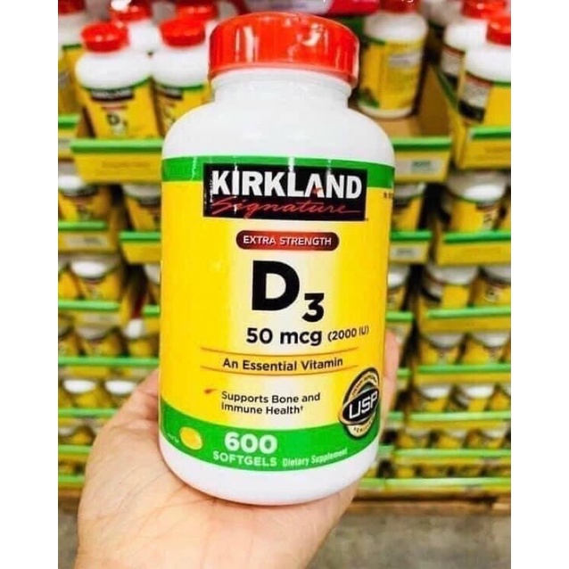 Hàng nội địa Mỹ đầy đủ Bill [Date XA] Vitamin D3 50mcg (2000IU) Kirkland lọ 600 viên
