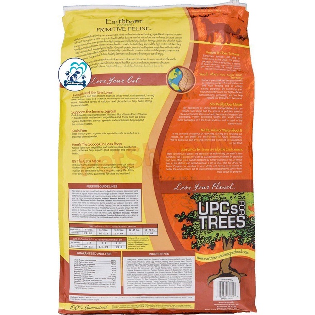 Thức Ăn Cho Mèo Hạt EARTHBORN HOLISTIC PRIMITIVE FELINE Bao 2Kg Vị Gà, Cá Hồi Và Cá Trích