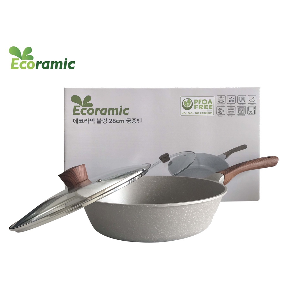 Chảo đúc vân đá Ecoramic bling cao cấp (có nắp+ hộp)- mykit.vn