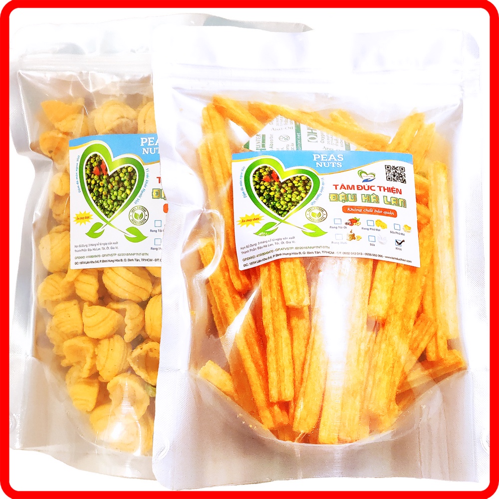 Combo 2 Túi: Bánh Vỏ Sò & Đậu Hà Lan 205GR và Bánh Khoai Tây Phô Mai Que & Đậu Hà Lan Túi Zip 178GR Tâm Đức Thiện