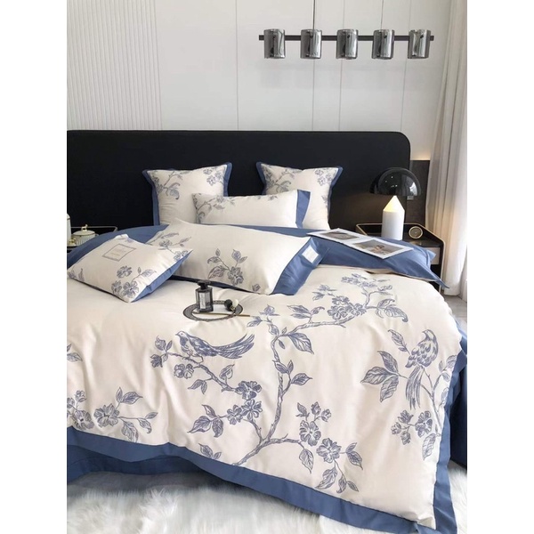 Bộ Chăn Ga cưới Uyên Ương Lụa thêu 120s nổi bật sang trọng cho ngày vui thêm tốt lành