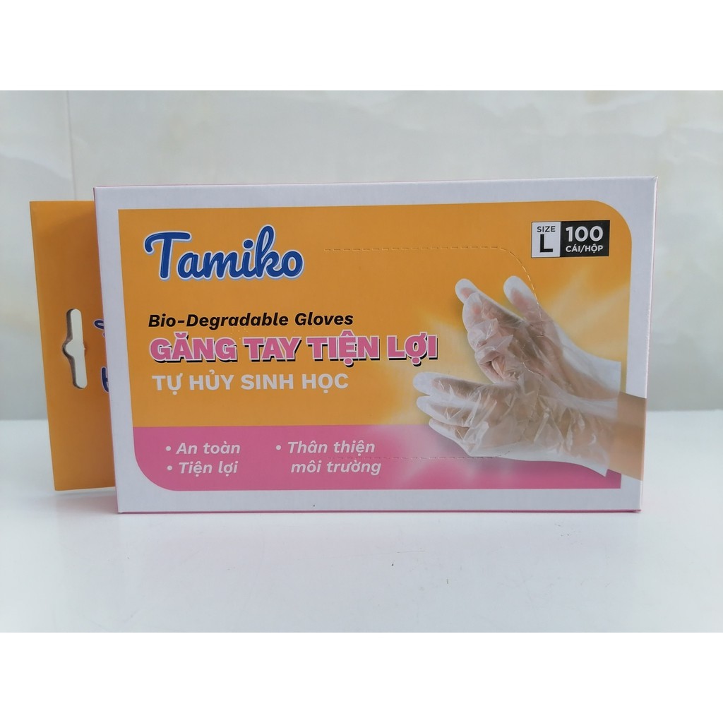 [Hộp VÀNG] (100 cái) BAO TAY NHỰA TỰ HỦY SINH HỌC [VN] TAMIKO Bio – Degradable Gloves