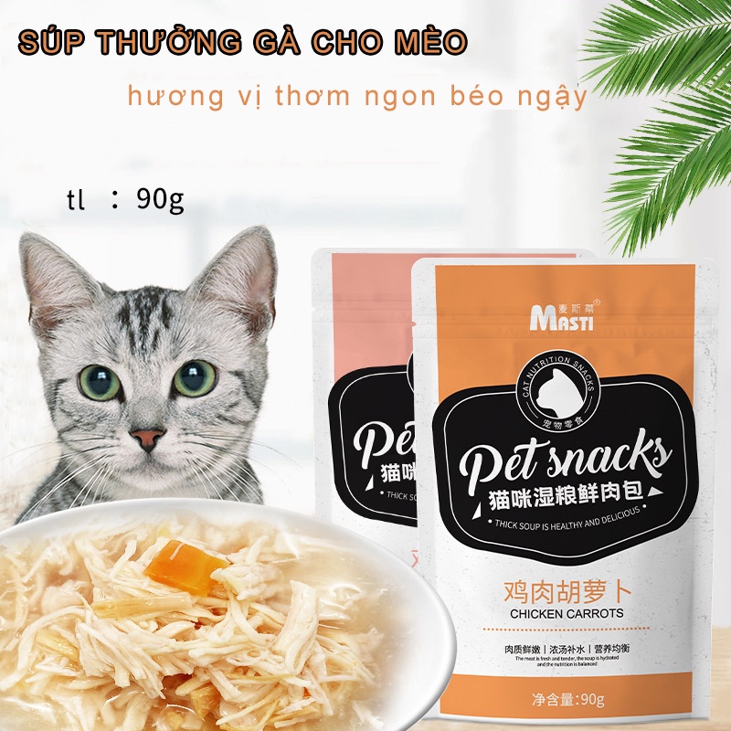 Súp thưởng cho mèo Hipipet MASTY gà xé thơm ngon béo ngậy giàu taurin vị gà -90gr