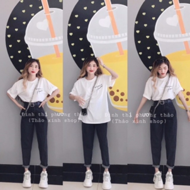 Quần baggy jean đen trơn cạp cao chất đẹp hàng có size