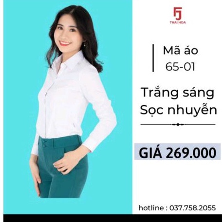 Áo sơ mi nữ Thái Hòa trắng sọc caro mã 65.