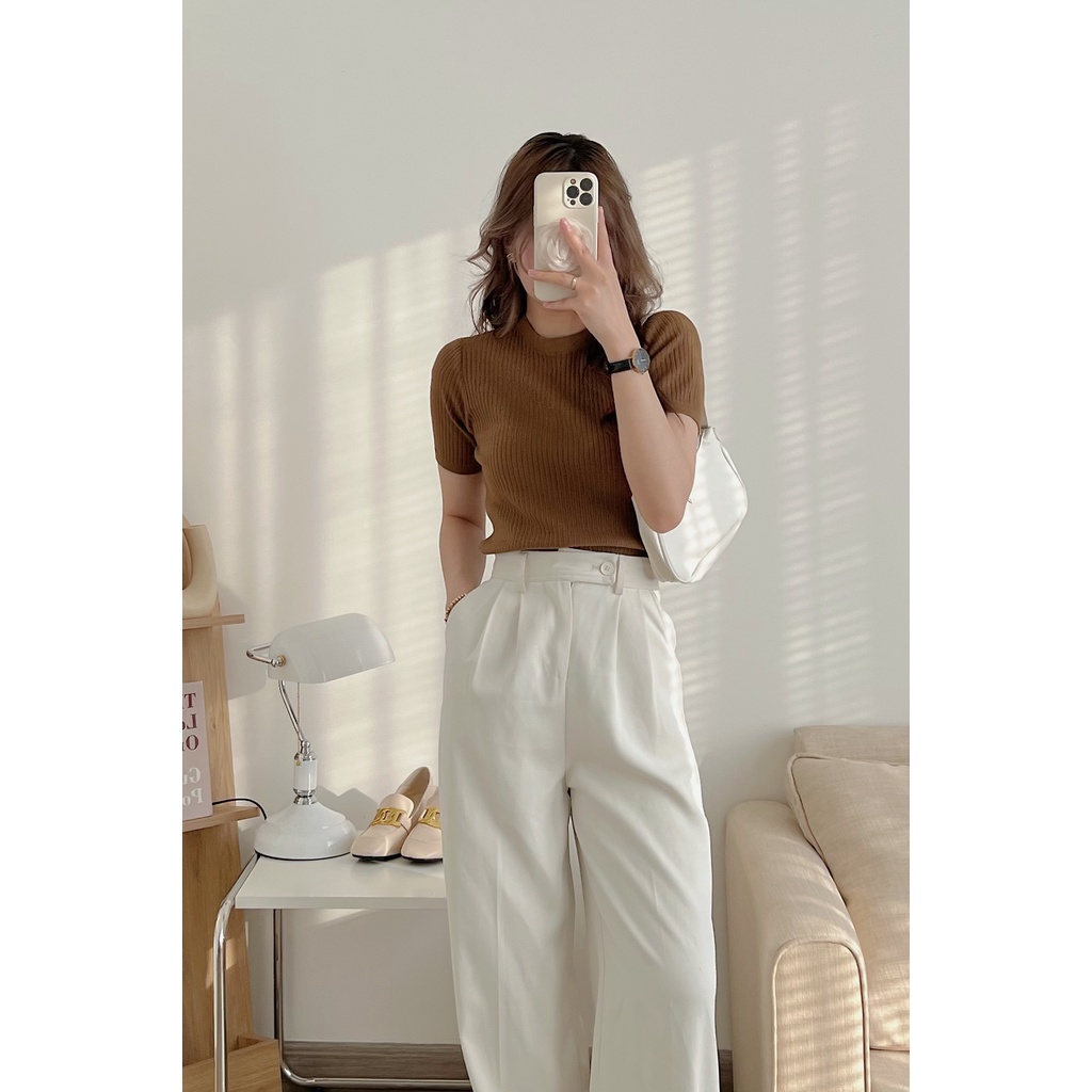 Áo Len Nữ Cộc Tay Trơn Cổ Tròn, Chất Len Siêu Co Giãn, Hàng Đẹp Nhiều Màu Freesize