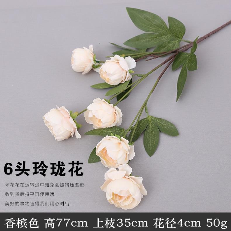 Hoa giả /Hoa lụa - Cành hoa hồng mẫu đơn 6 bông dài 80cm - Hàng quảng châu