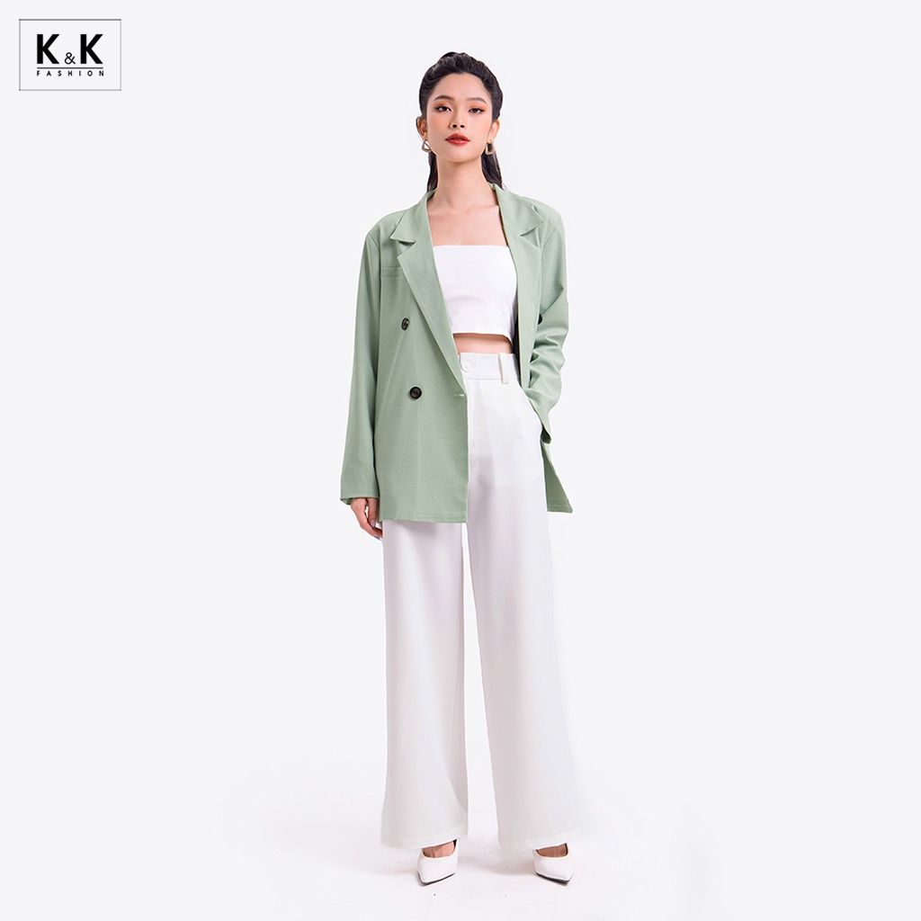 Áo Blazer Tay Dài Phối Nút K&amp;K Fashion AK10-31 Đơn Sắc Chất Liệu  Pho Sớ Gân