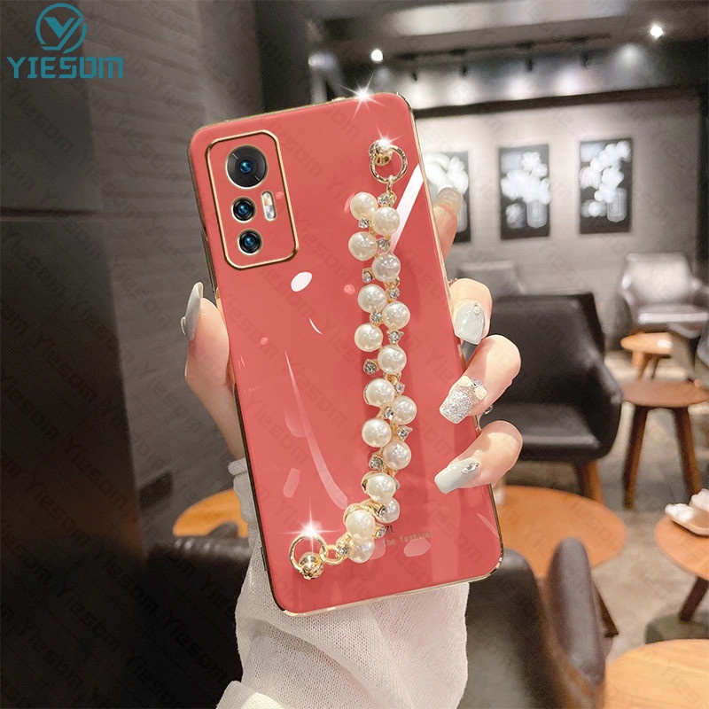 Ốp Điện Thoại Silicon Dẻo Mạ Màu Ngọc Trai Sang Trọng Kèm Vòng Đeo Tay Cho Xiaomi 12 11T 10T 12T Pro Mi 11 12 Lite 5G