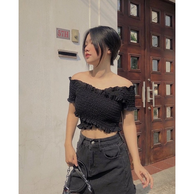 Áo nhún đắp chéo bẹt vai nữ tính A11