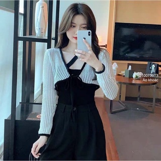 Áo khoác len mỏng croptop dây cột nơ dễ thương!