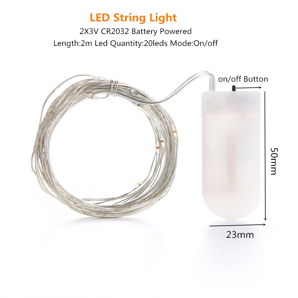 Dây đèn LED 2m ánh sáng trắng ấm áp trang trí phòng