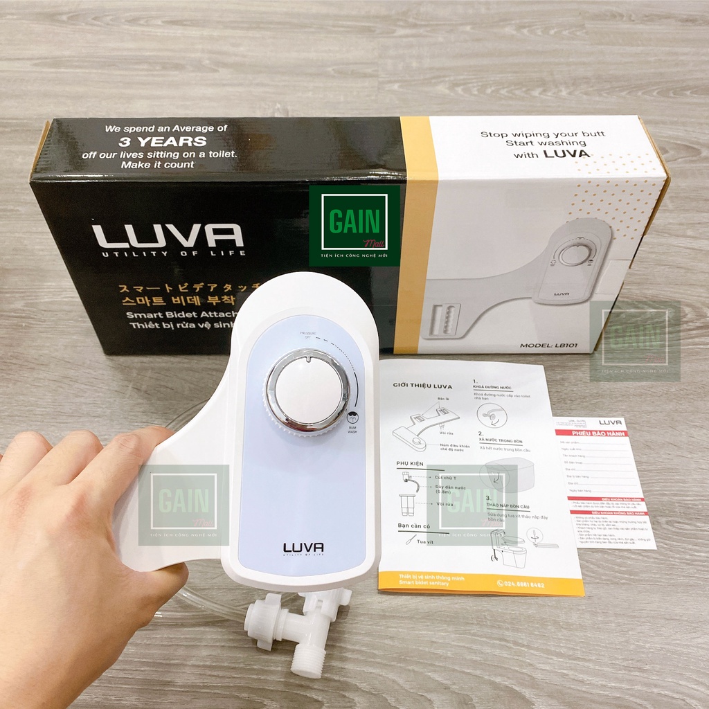 Vòi xịt vệ sinh thông minh Luva Bidet LB101, BH 3 năm, không dùng điện, điều chỉnh áp lực phun