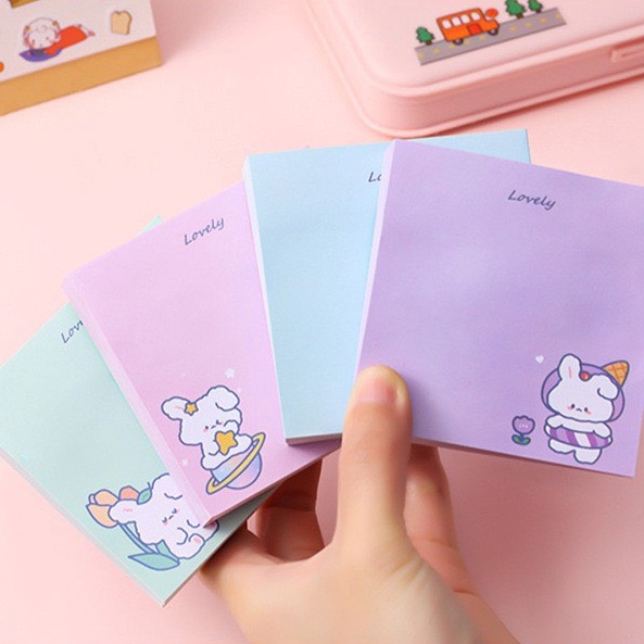 Giấy note vuông hình bé gấu &amp; thỏ 80 tờ (8x8 cm) - Giấy ghi chú