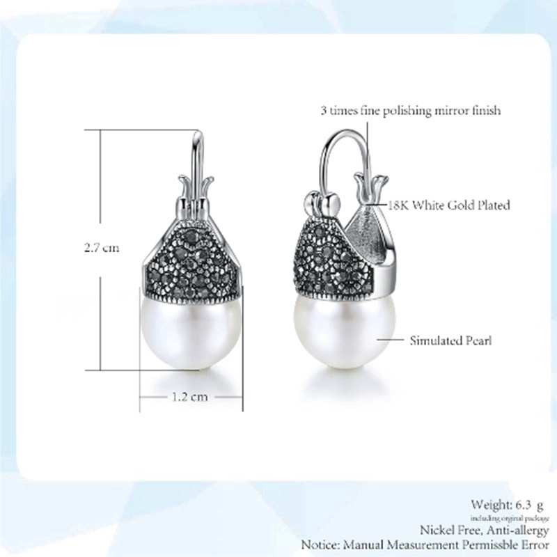 Hoa tai cổ điển hình trái tim dân tộc thả cho phụ nữ bạc đen pha lê giả