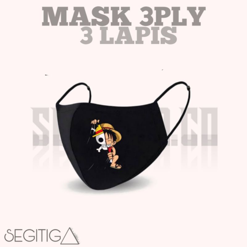 Khẩu Trang Vải 3 Lớp MONKEY D LUFFY One Piece - Mặt Nạ Lặn Có Tai KN95