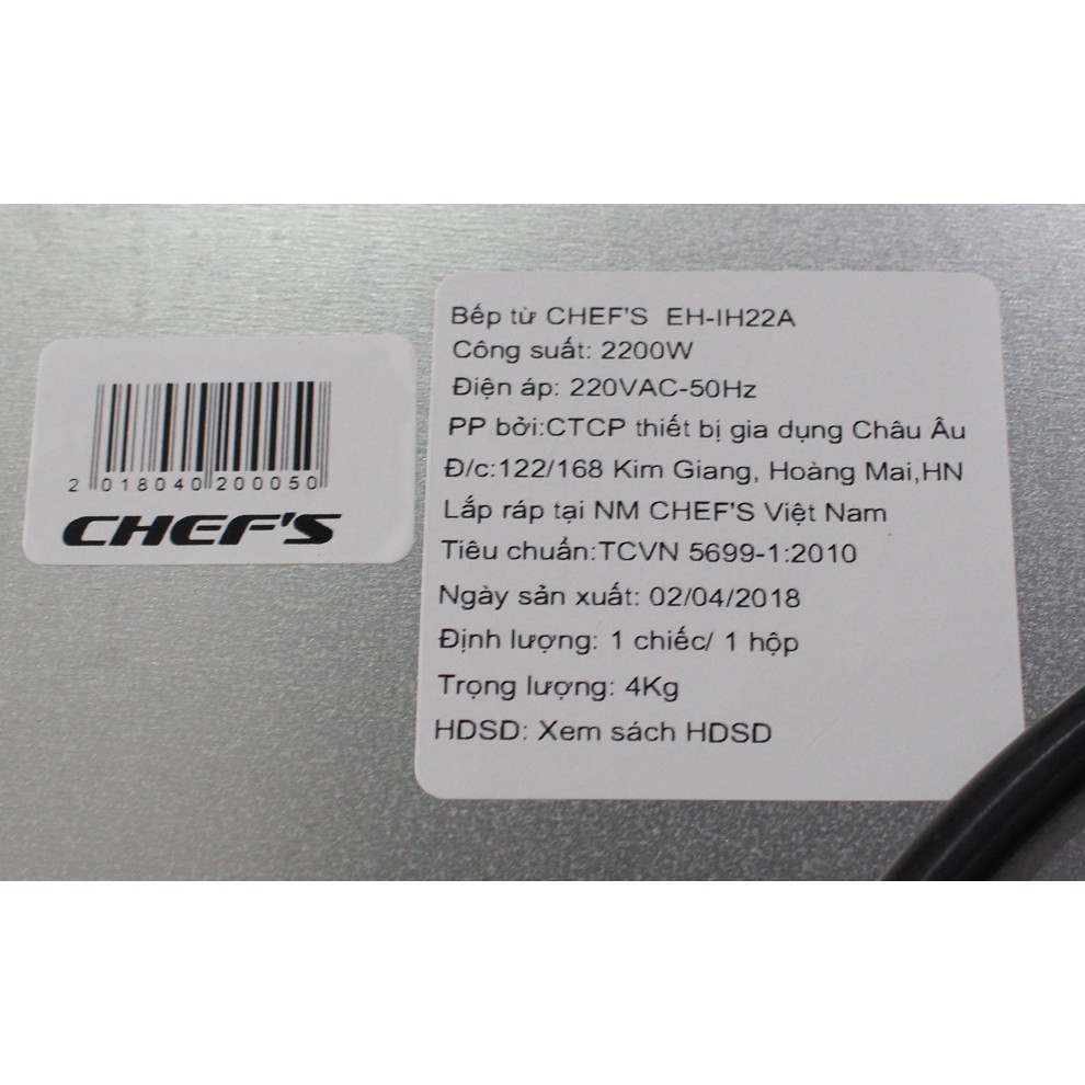 Bếp từ đơn Chefs EH IH22A lắp ráp Việt Nam