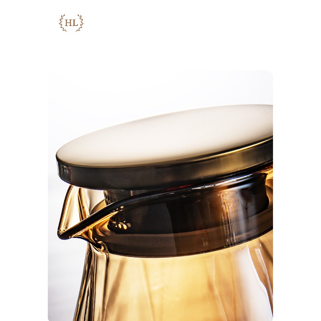 Bình Ly thuỷ tinh vàng có quai dáng kim cương | BỘ BÌNH CỐC BOROSILICATE SIÊU NHẸ - CHỊU NHIỆT - CƯỜNG LỰC LỤC GIÁC QUAI