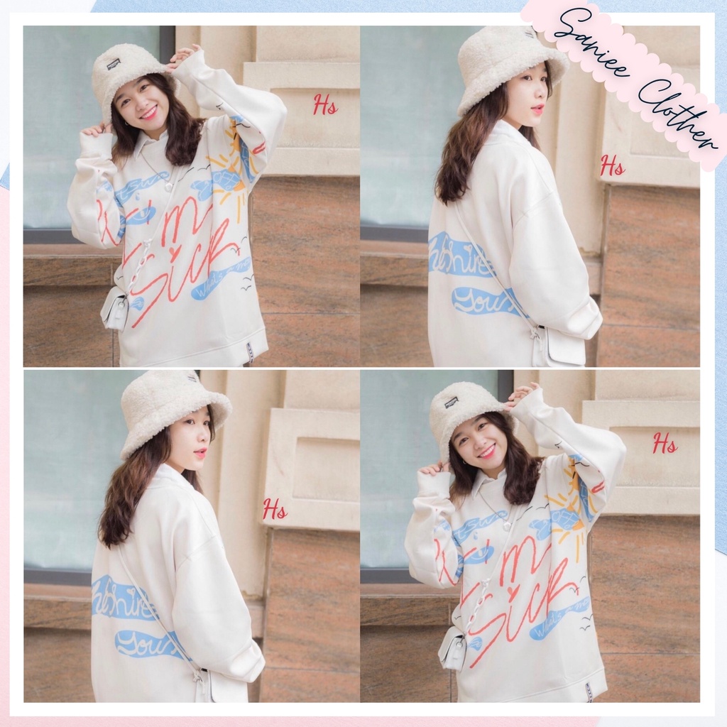 Áo nỉ sweater nữ chất nỉ in bầu trời i'm sicr cực xinh Saniee Clother