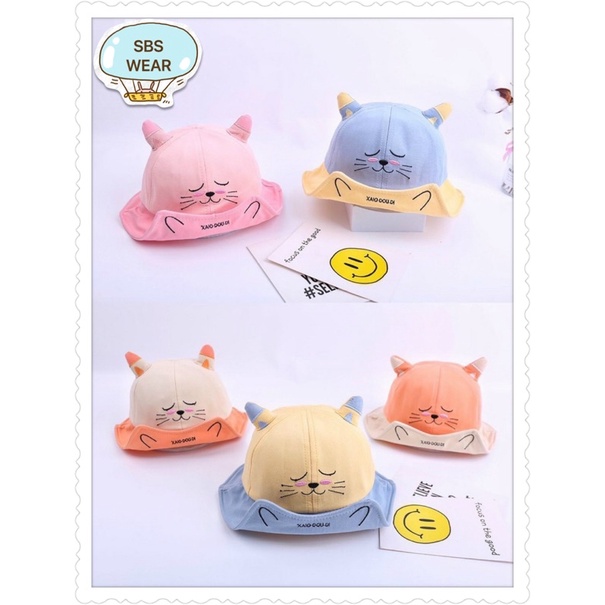 Mũ bo vành tròn vểnh nóc hình mèo có tai cho bé trai bé gái , phù hợp 5 tháng - 4 tuổi