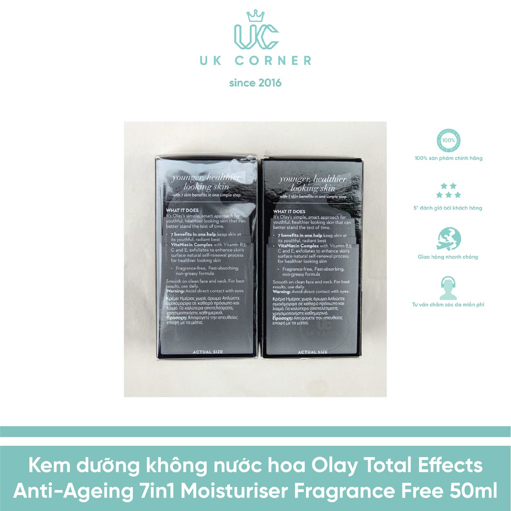 OLAYUK-Anh Quốc phân phối Kem dưỡng KO hương liệu Olay Total Effect Anti-Aging 7 in one Fragrance Free Moisturiser 50ml
