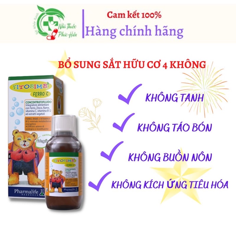 Fitobimbi Ferro C bổ sung sắt, kẽm, vitamin C cho bé giúp tăng đề kháng, phòng ngừa thiếu sắt cho trẻ hộp 200ml + quà